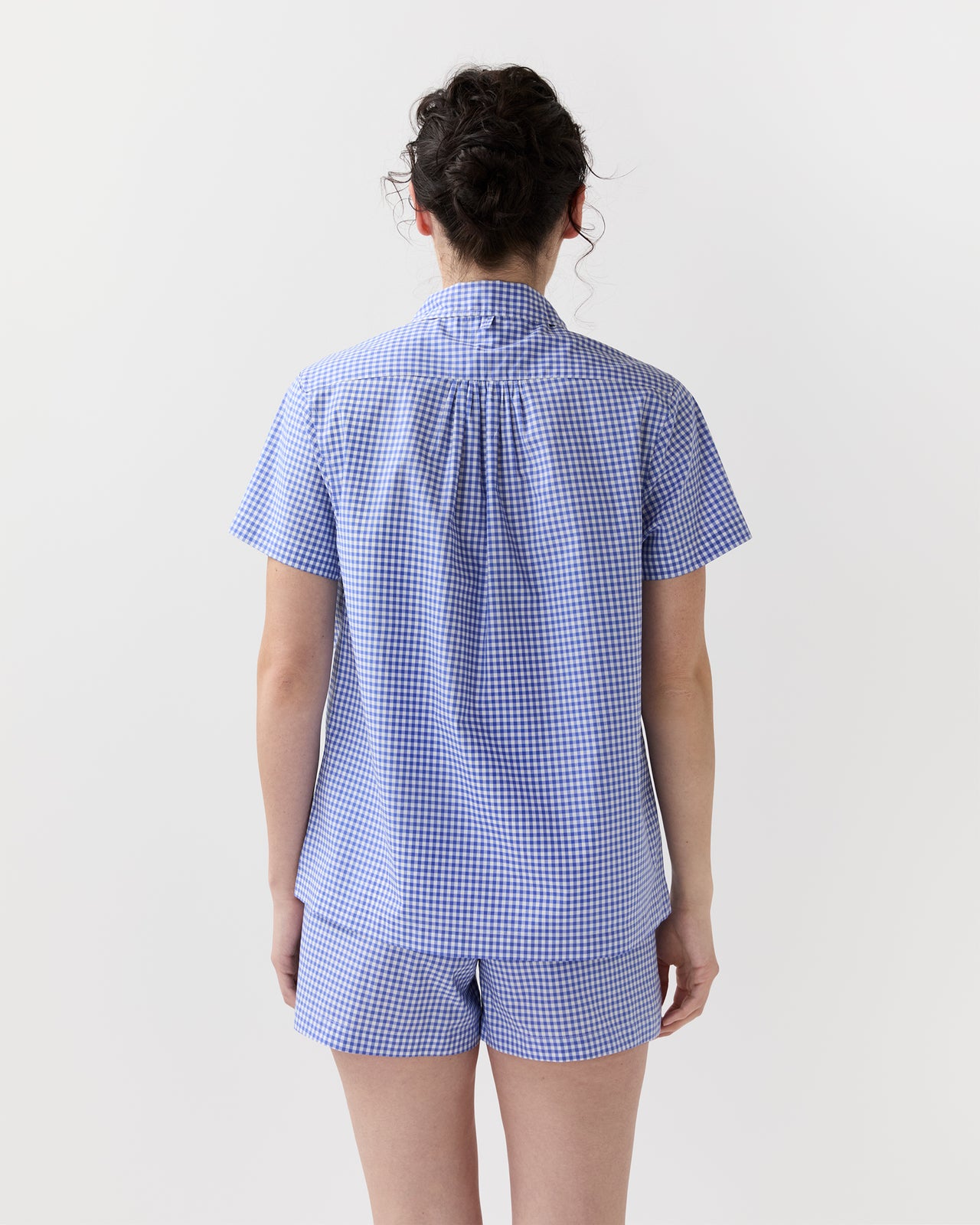 Jasmine Pajama Shorts Set in Blue Gingham Poplin