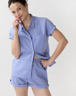 Load image into Gallery viewer, Jasmine Pajama Shorts Set in Blue Gingham Poplin

