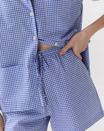Load image into Gallery viewer, Jasmine Pajama Shorts Set in Blue Gingham Poplin
