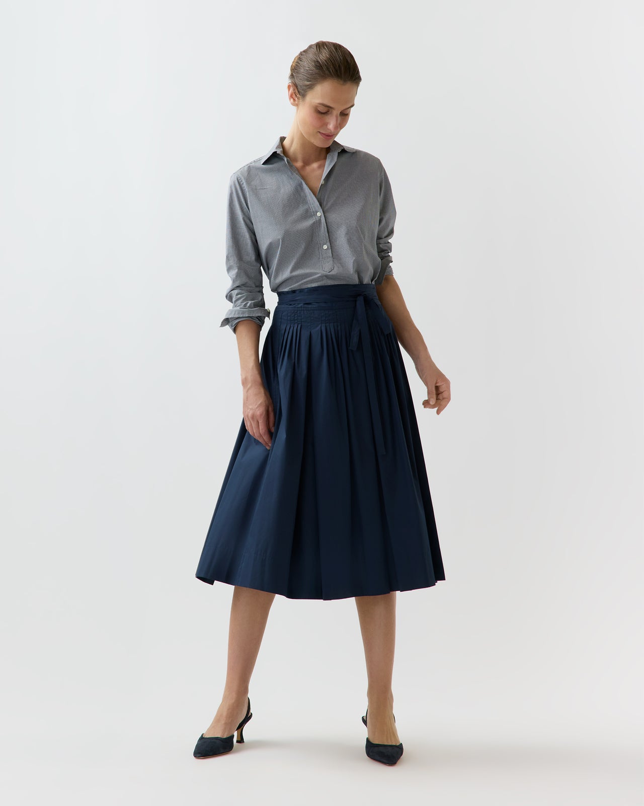 Phila Wrap Skirt in Navy Cotton/Nylon Poplin