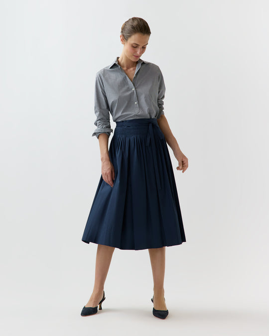 Phila Wrap Skirt in Navy Cotton/Nylon Poplin