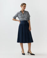 Load image into Gallery viewer, Phila Wrap Skirt in Navy Cotton/Nylon Poplin
