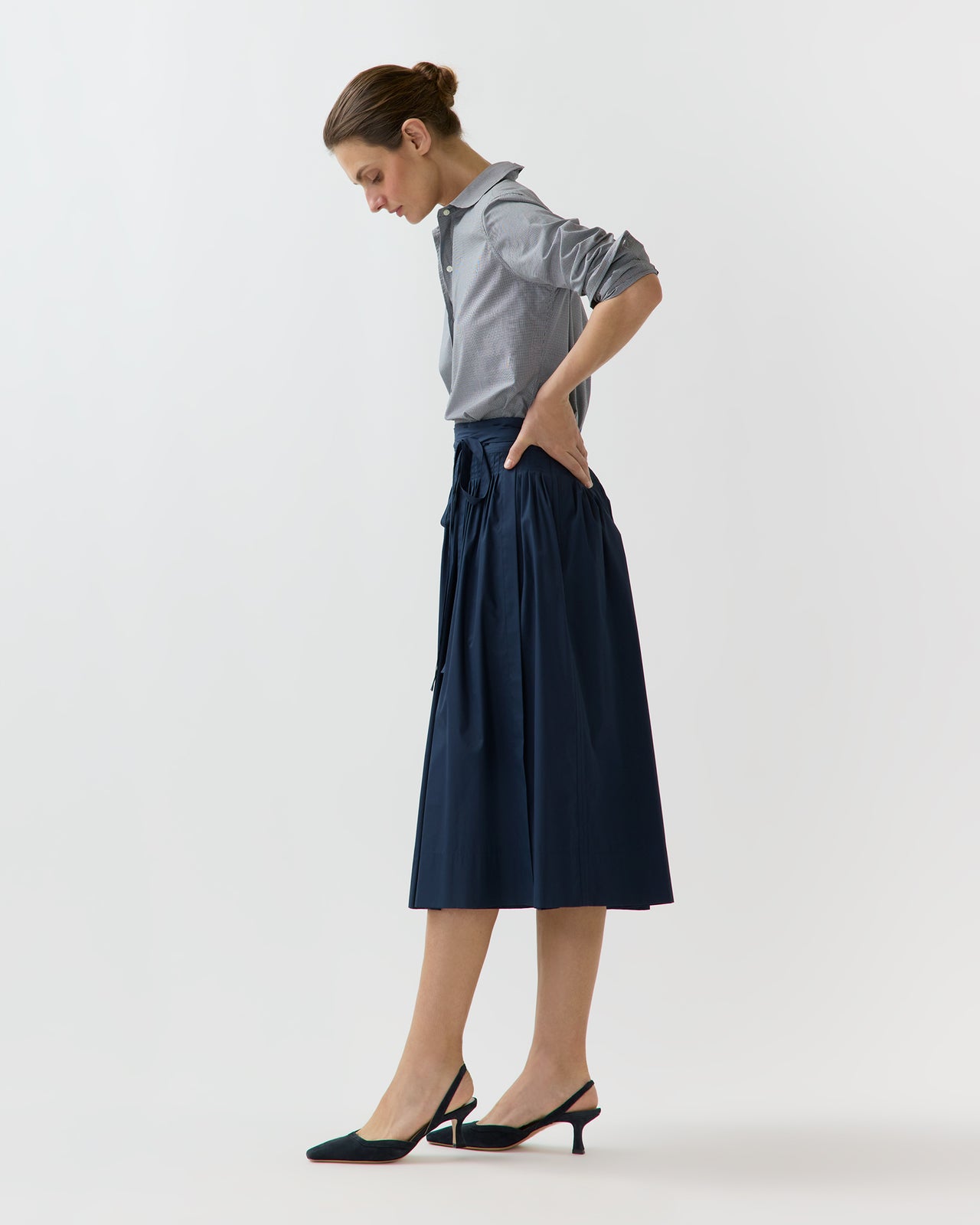Phila Wrap Skirt in Navy Cotton/Nylon Poplin