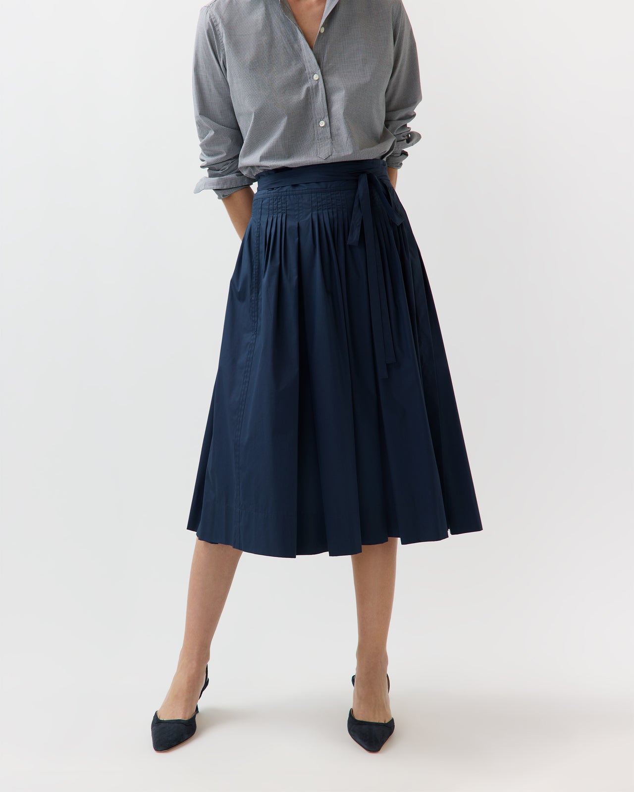 Phila Wrap Skirt in Navy Cotton/Nylon Poplin