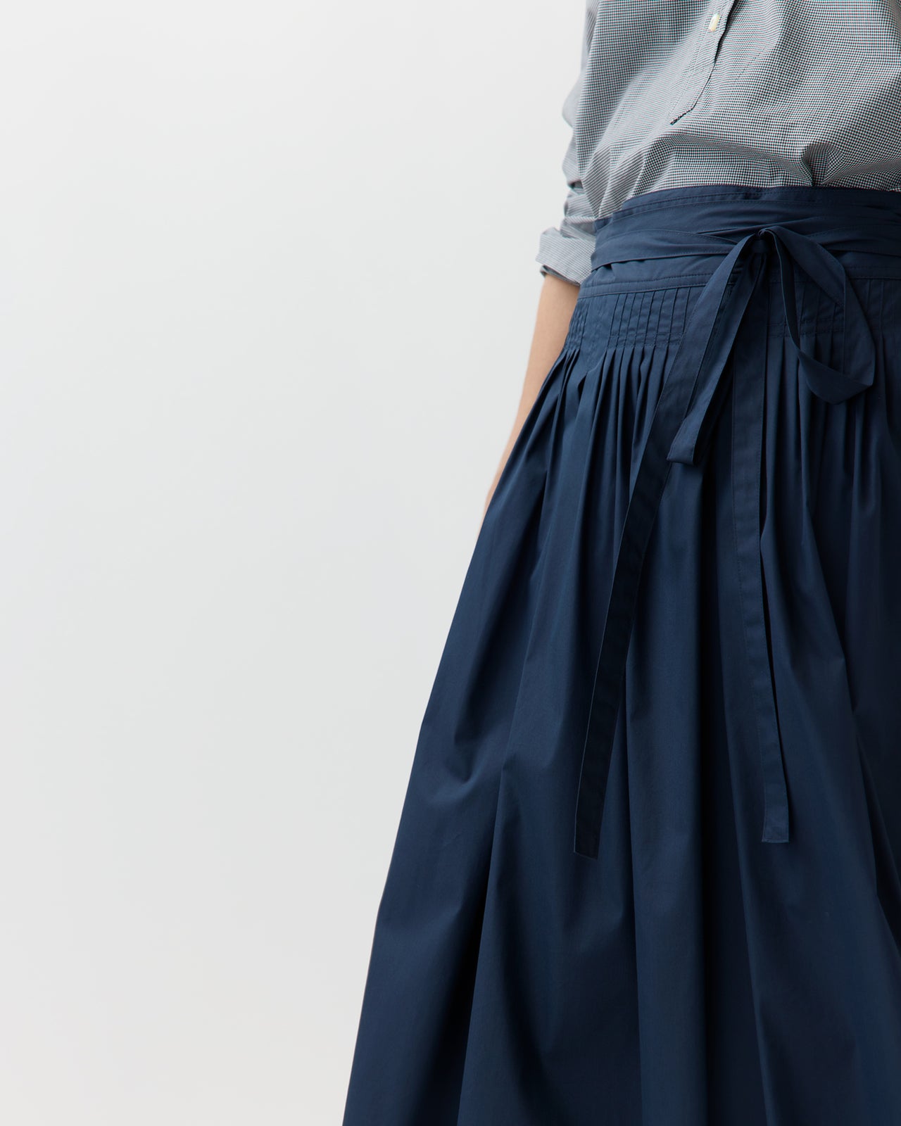 Phila Wrap Skirt in Navy Cotton/Nylon Poplin