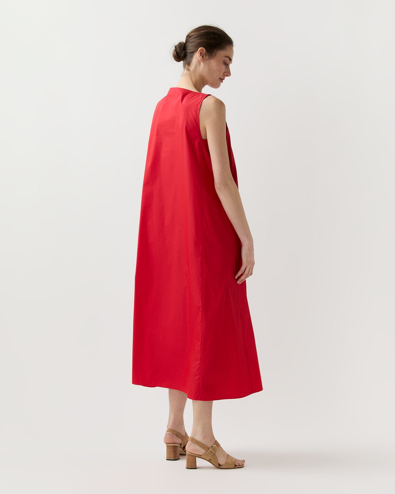 Lea Dress in Red Cotton/Nylon Poplin