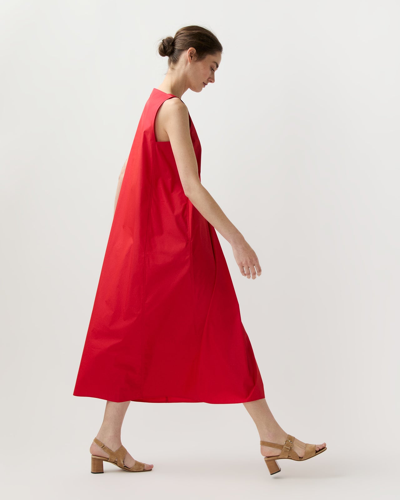 Lea Dress in Red Cotton/Nylon Poplin