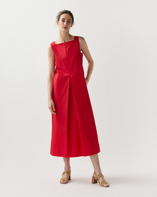 Lea Dress in Red Cotton/Nylon Poplin