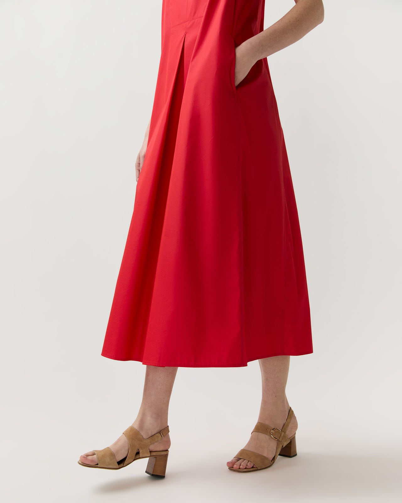 Lea Dress in Red Cotton/Nylon Poplin | Ann Mashburn