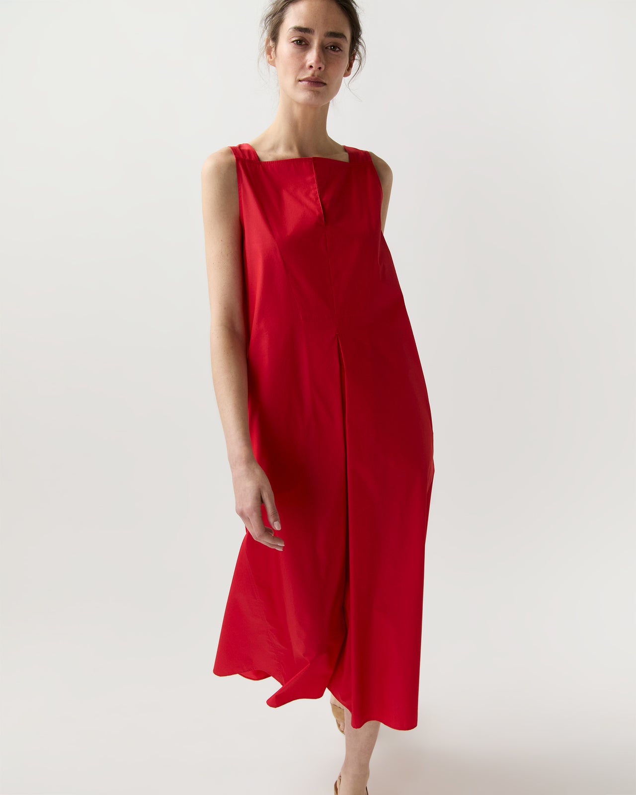 Lea Dress in Red Cotton/Nylon Poplin