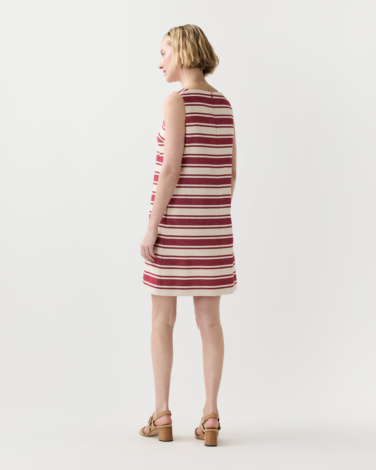 Madelyn Dress in Cherry/Natural Bold Stripe Canvas