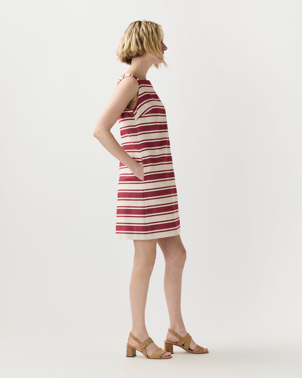 Madelyn Dress in Cherry/Natural Bold Stripe Canvas