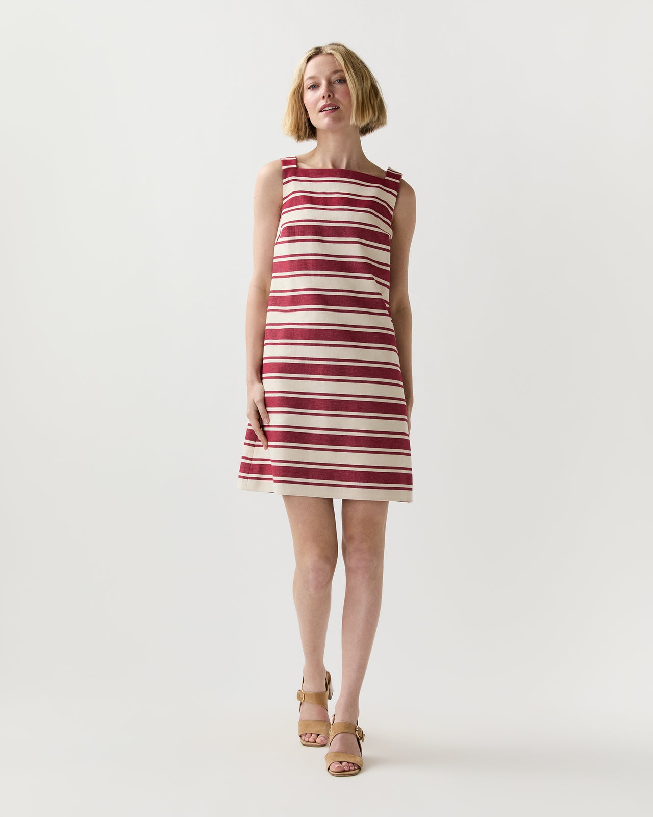 Madelyn Dress in Cherry/Natural Bold Stripe Canvas