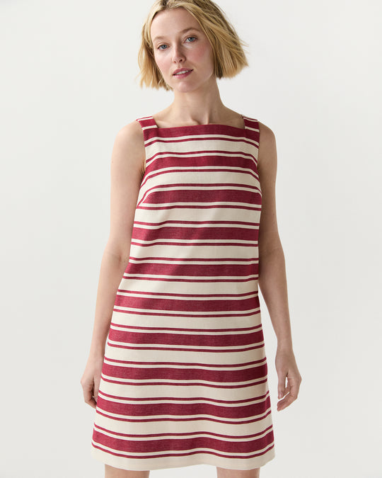 Madelyn Dress in Cherry/Natural Bold Stripe Canvas