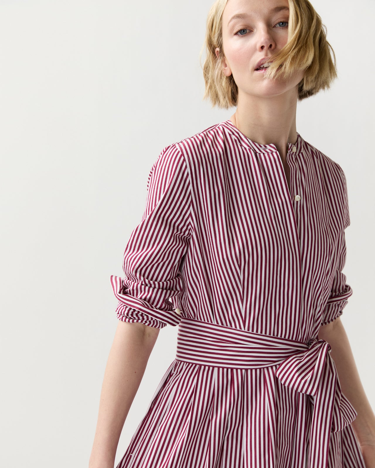 Felicity Shirtwaist Dress in Red/White Bengal Stripe Poplin