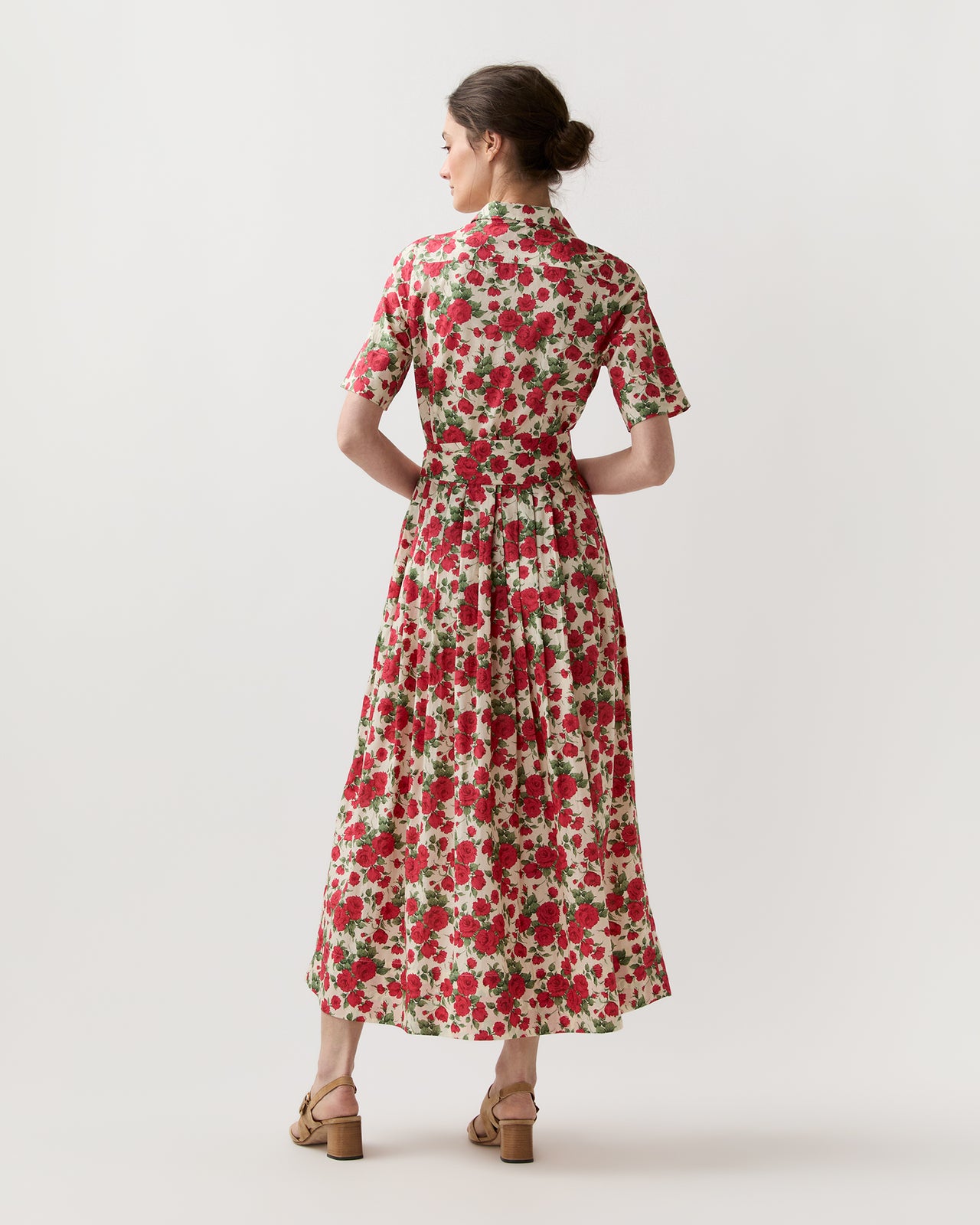 maxi shirtwaist dress Short-Sleeved Classic Shirtwaist Maxi Dress in Red Carline Rose Libert