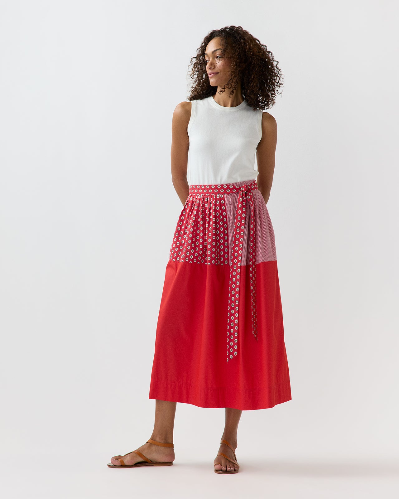 Nan Skirt in Red/Multi Mixed Printed Poplin