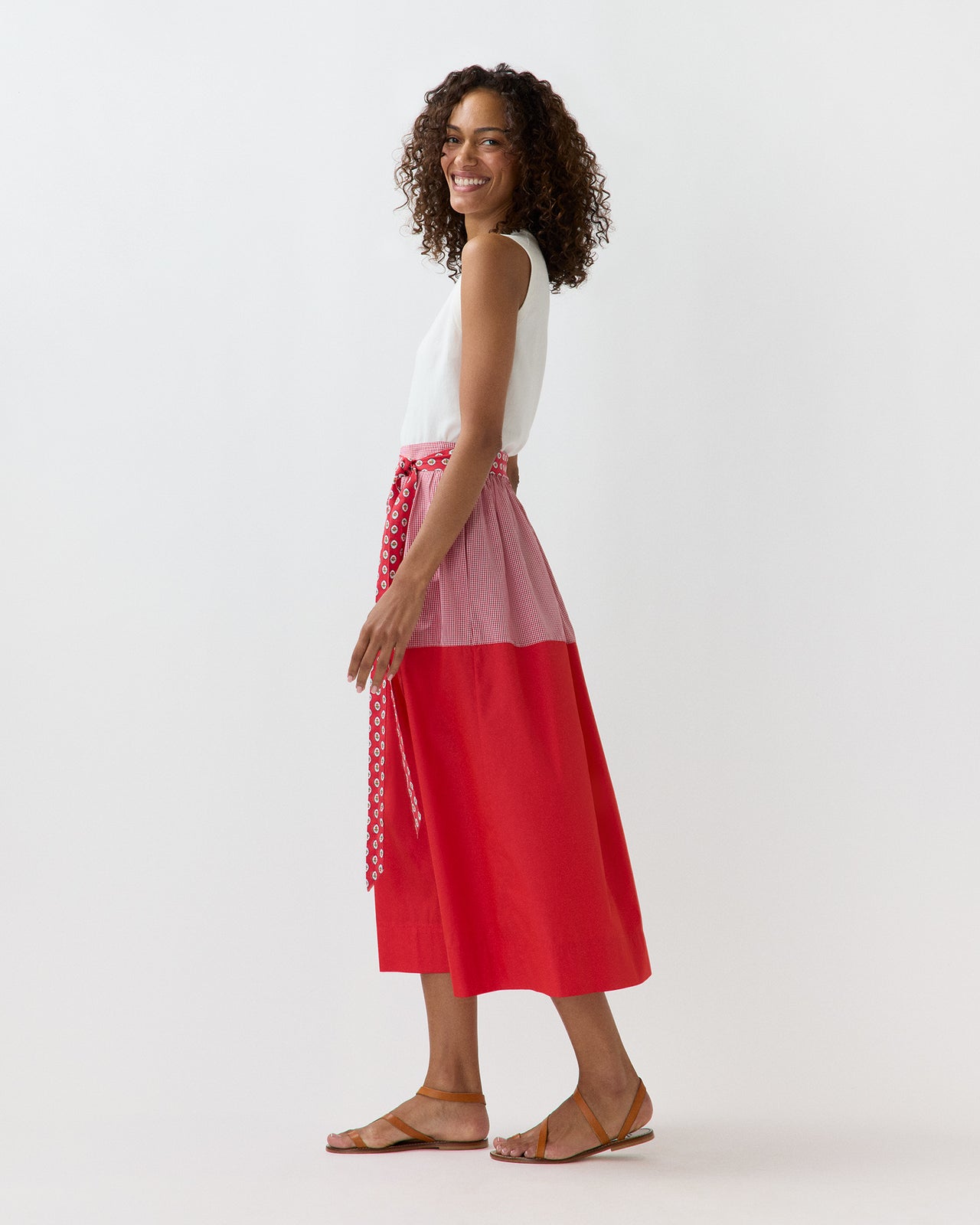 Nan Skirt in Red/Multi Mixed Printed Poplin