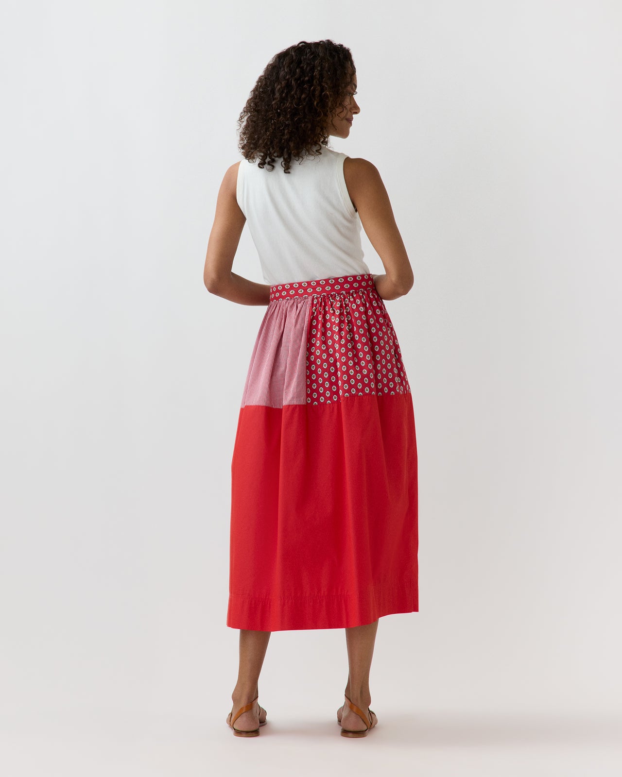 Nan Skirt in Red/Multi Mixed Printed Poplin