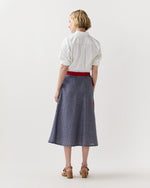 Load image into Gallery viewer, Colleen Wrap Skirt in Navy/Bone/Khaki Windowpane Linen
