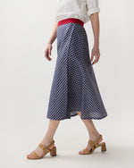 Load image into Gallery viewer, Colleen Wrap Skirt in Navy/Bone/Khaki Windowpane Linen
