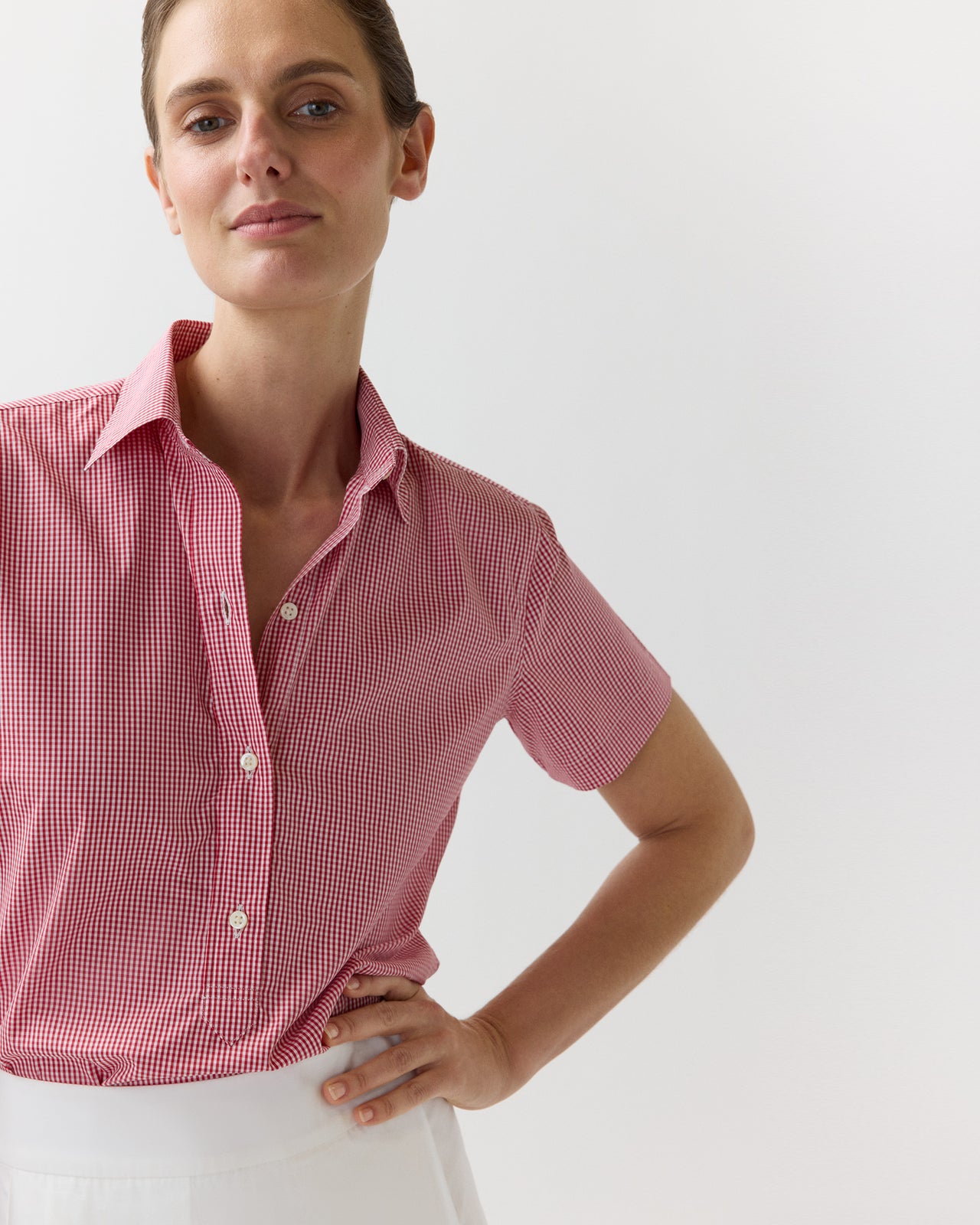 Scout Shirt in Red Mini Gingham Poplin