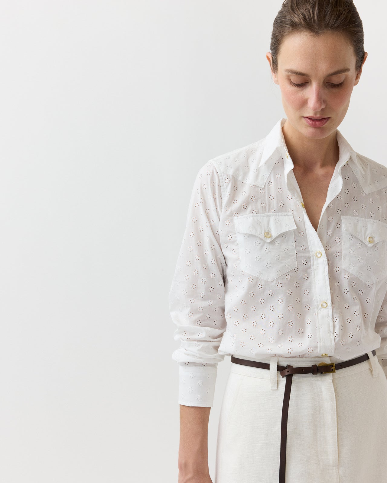 Western Shirt in White Eyelet | Ann Mashburn Western Shirt in White Eyelet | Ann Mashburn