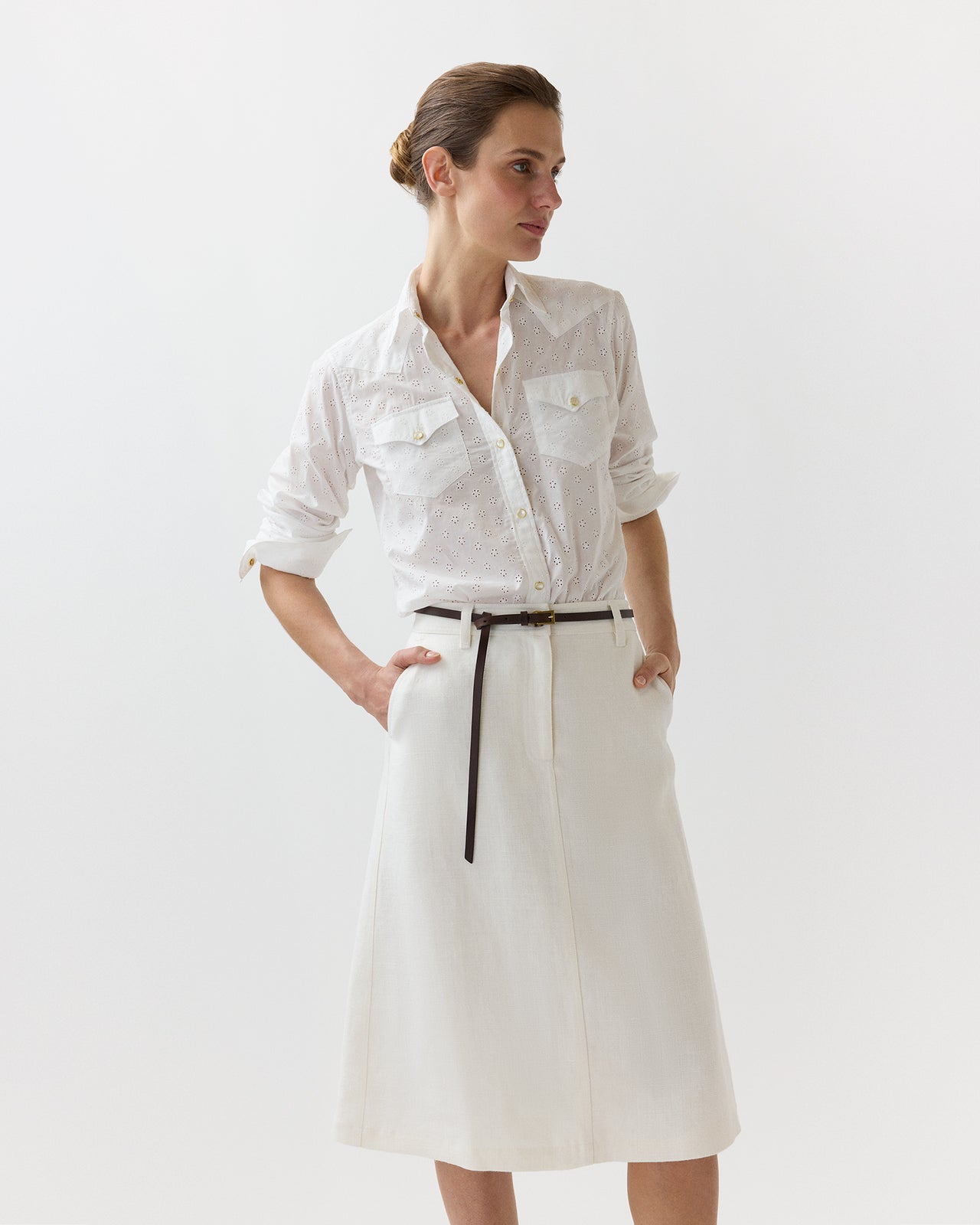 Western Shirt in White Eyelet