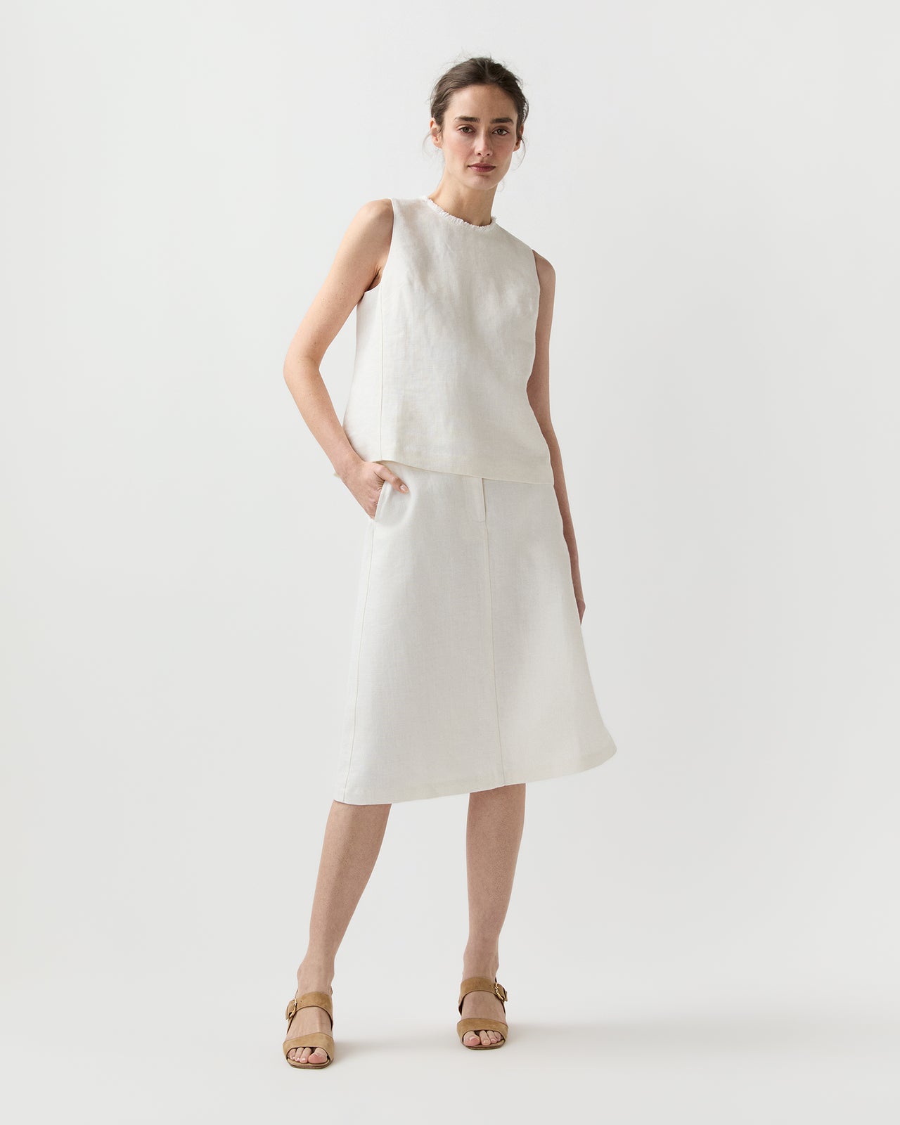 Mimi Top in White Linen Hopsack