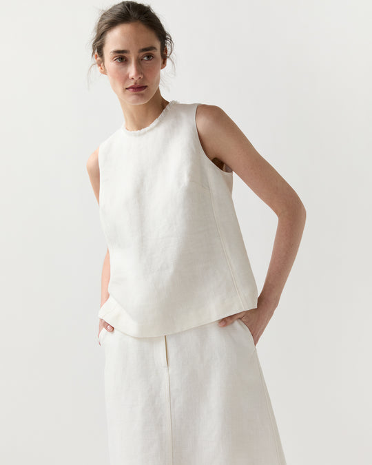 Mimi Top in White Linen Hopsack