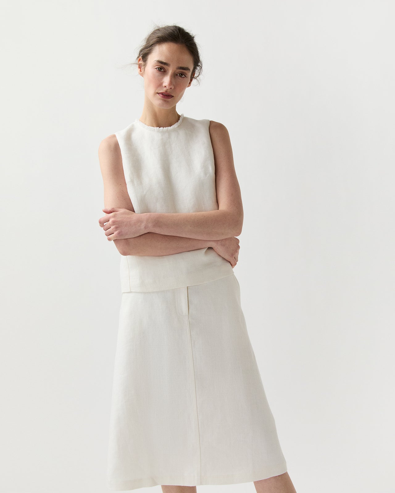 Mimi Top in White Linen Hopsack