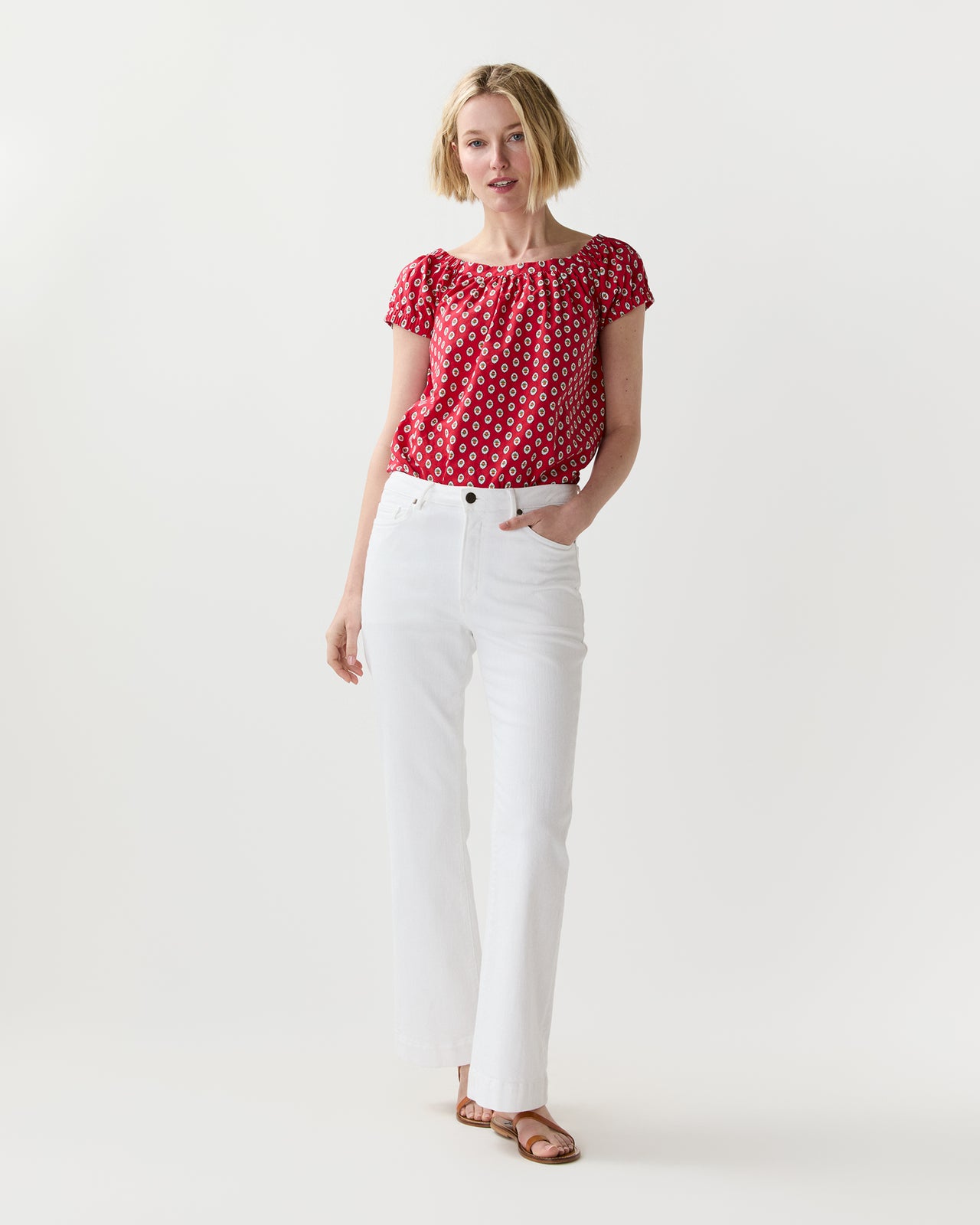 Bridget Top in Red Provençal Rustic Poplin