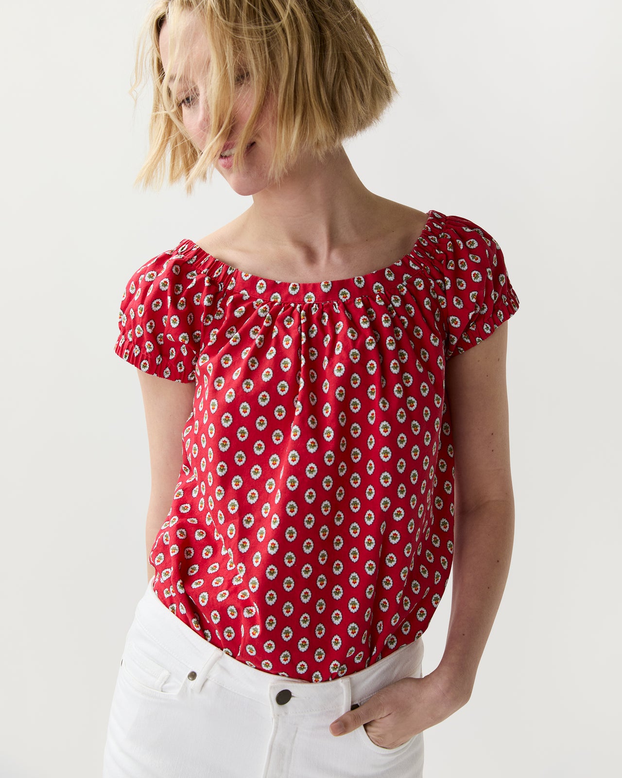Bridget Top in Red Provençal Rustic Poplin
