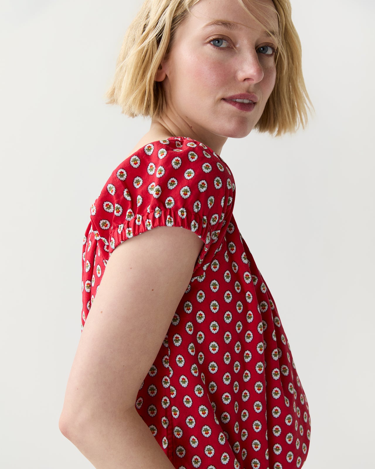 Bridget Top in Red Provençal Rustic Poplin