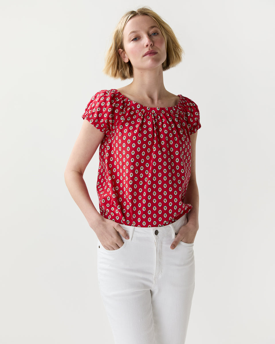 Bridget Top in Red Provençal Rustic Poplin | Ann Mashburn | Shop