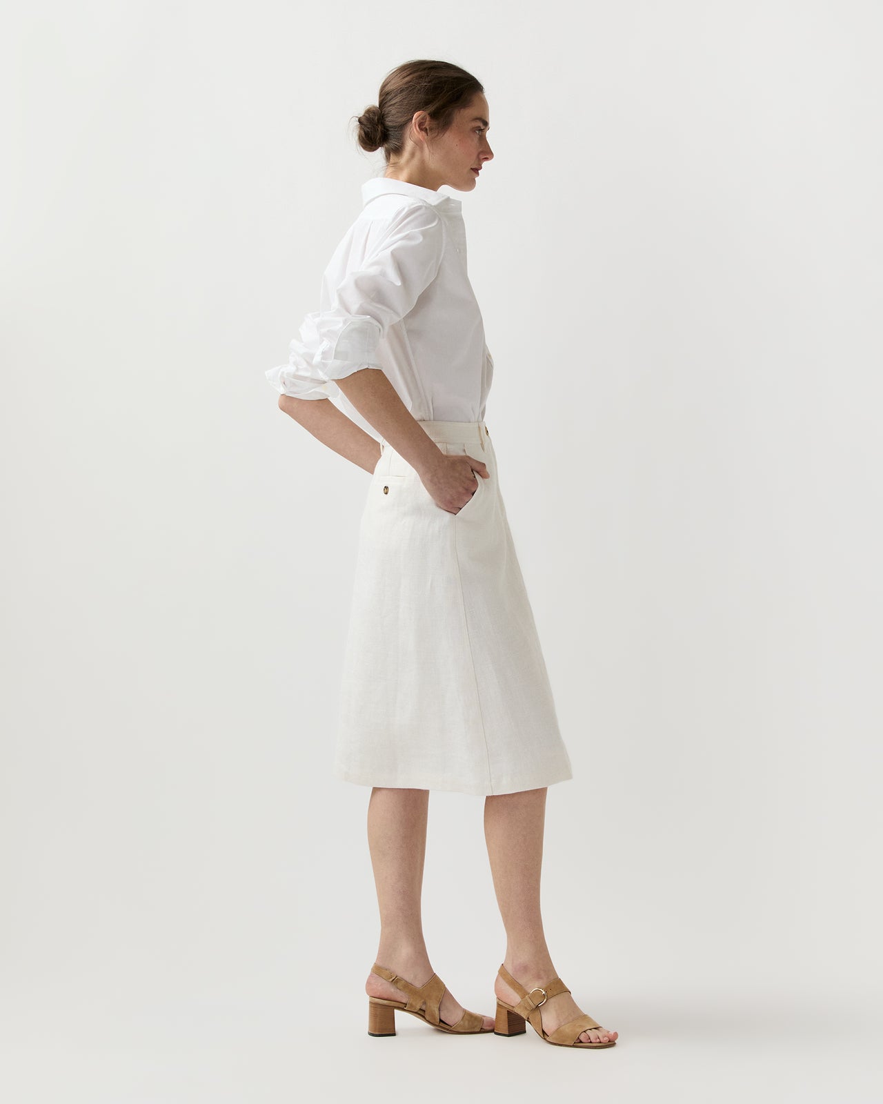 Connelly Skirt in White Linen Hopsack | Ann Mashburn | Shop Ann
