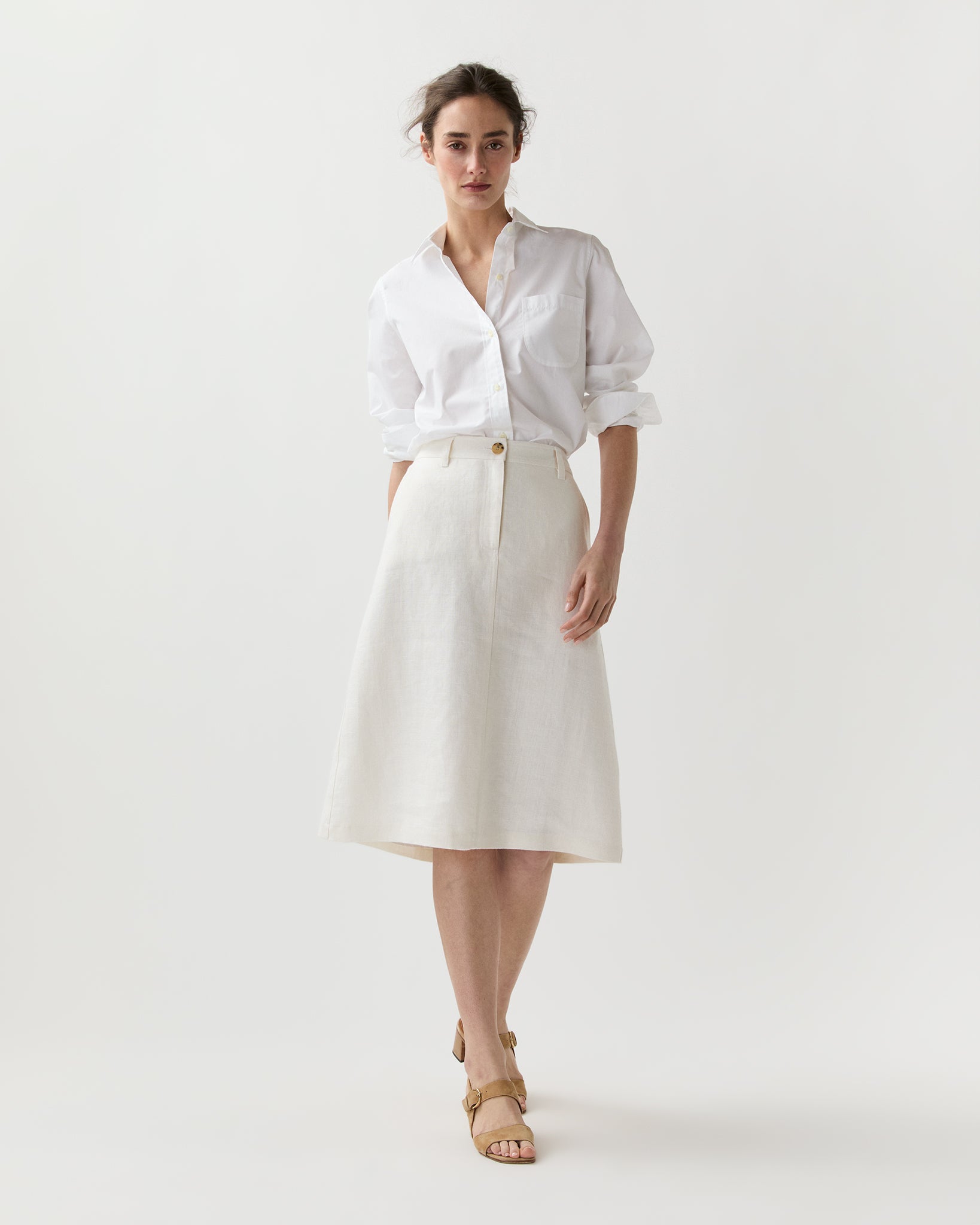 Connelly Skirt in White Linen Hopsack | Ann Mashburn | Shop Ann
