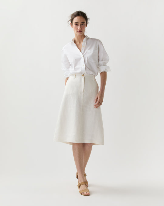 Connelly Skirt in White Linen Hopsack