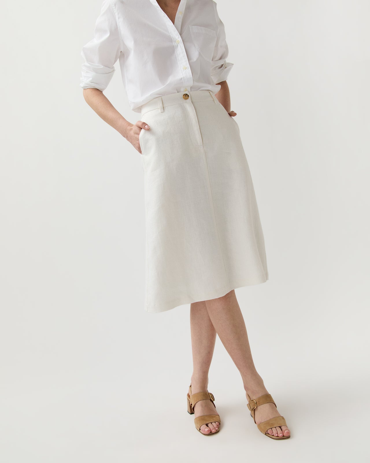 Connelly Skirt in White Linen Hopsack