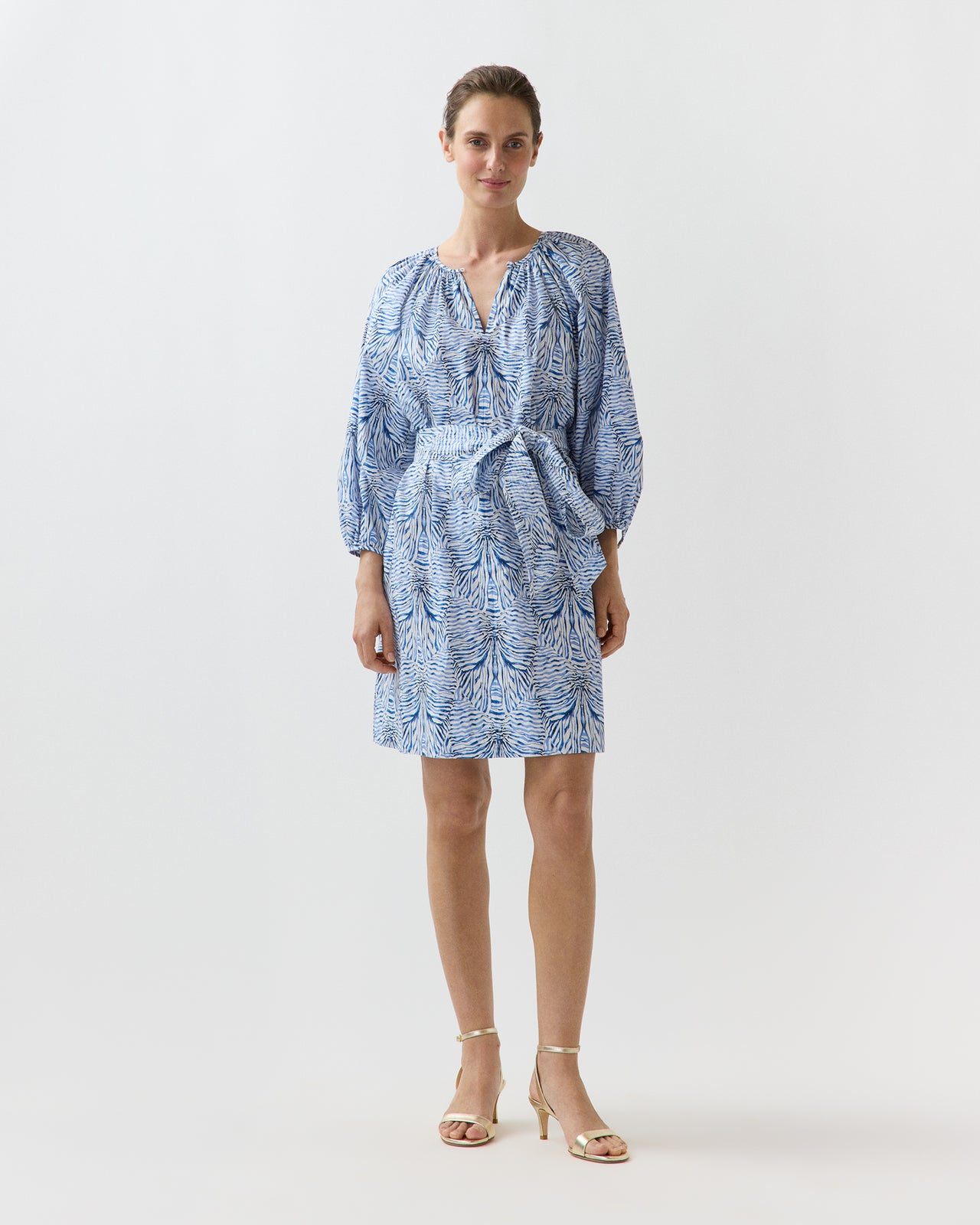 Genevieve Dress in Blue Stripe And Bow Liberty Fabric