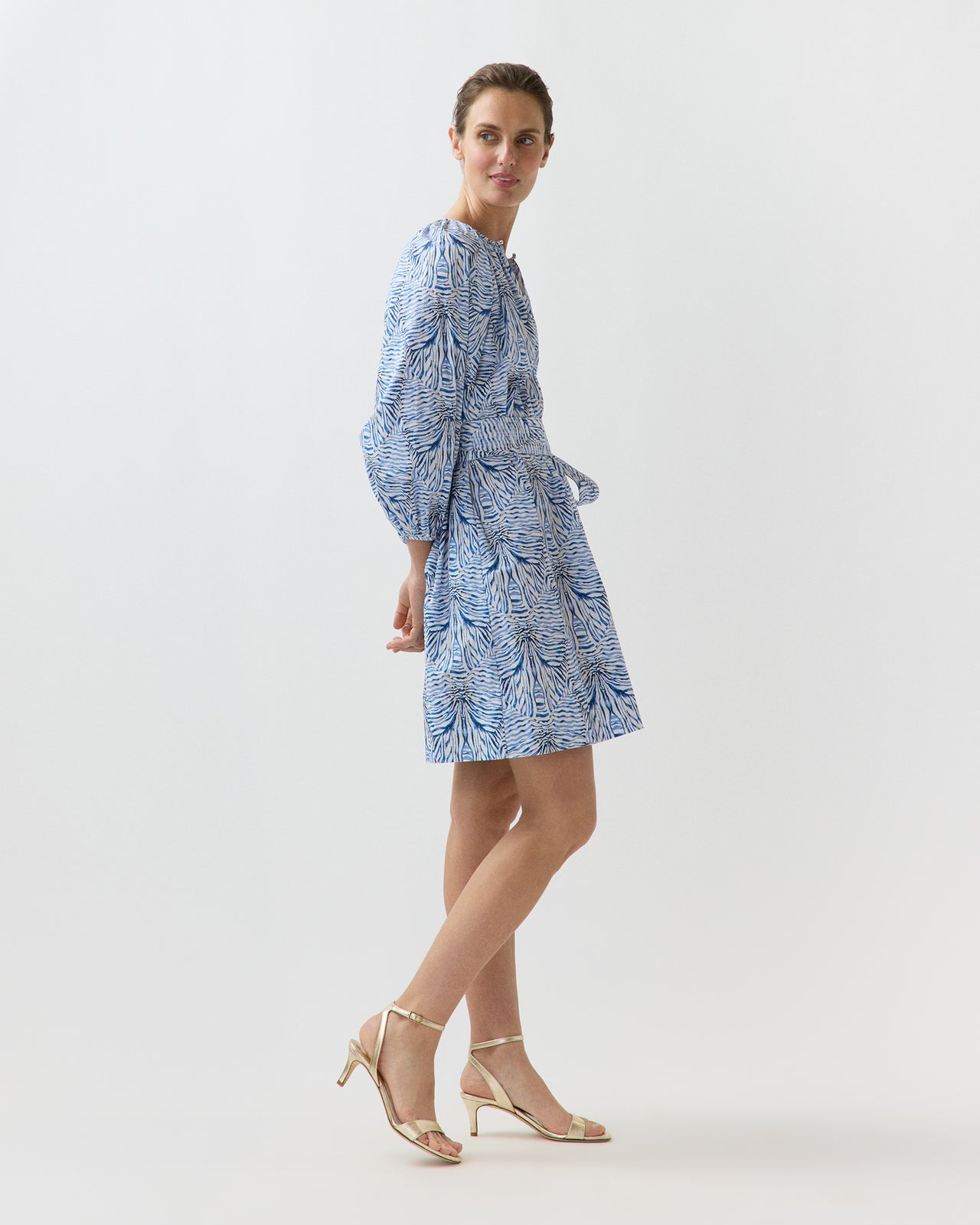 Genevieve Dress in Blue Stripe And Bow Liberty Fabric