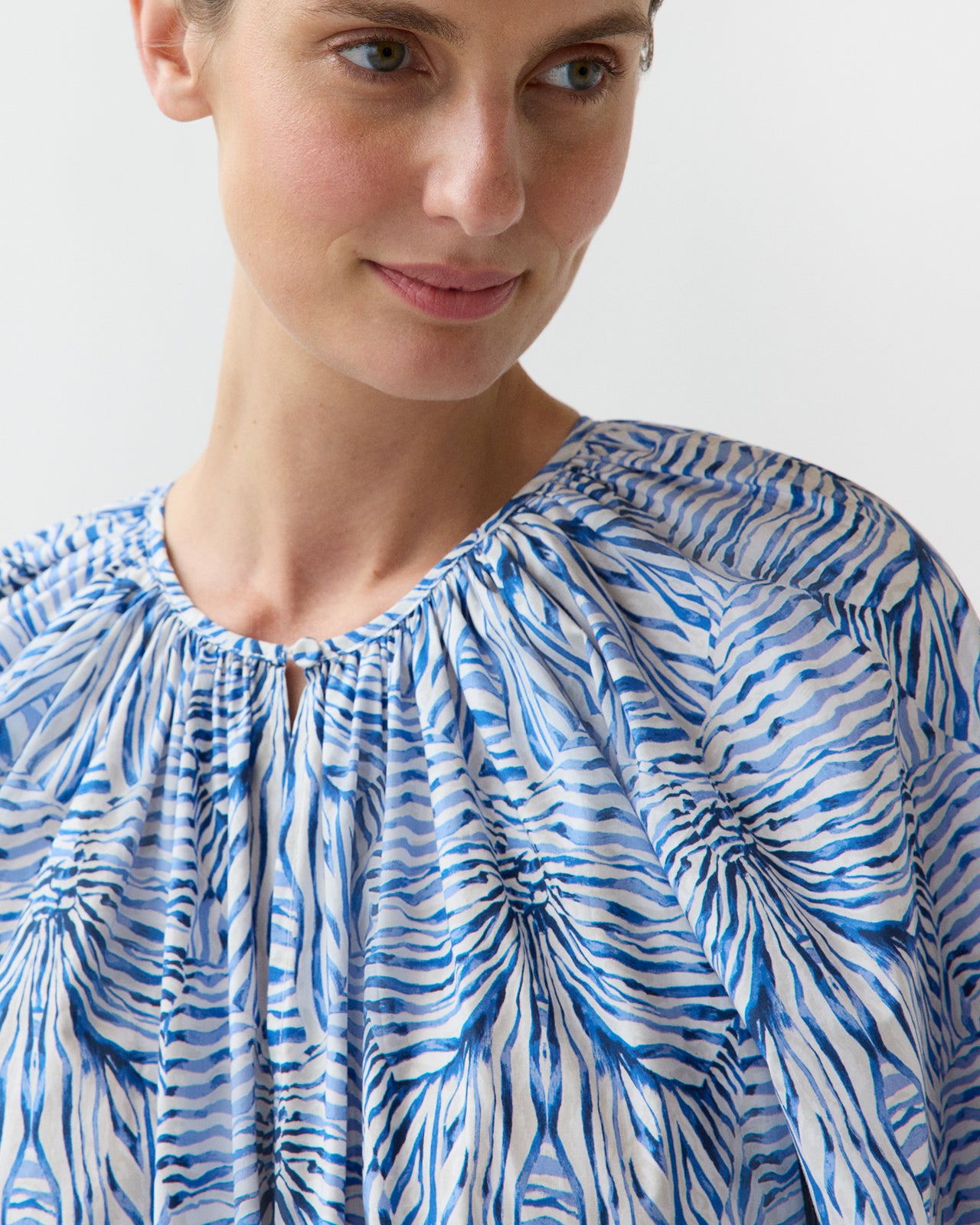 Genevieve Dress in Blue Stripe And Bow Liberty Fabric