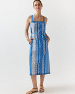 Load image into Gallery viewer, Josie Dress in Blue Gordes Rayure Provençal Rustic Poplin
