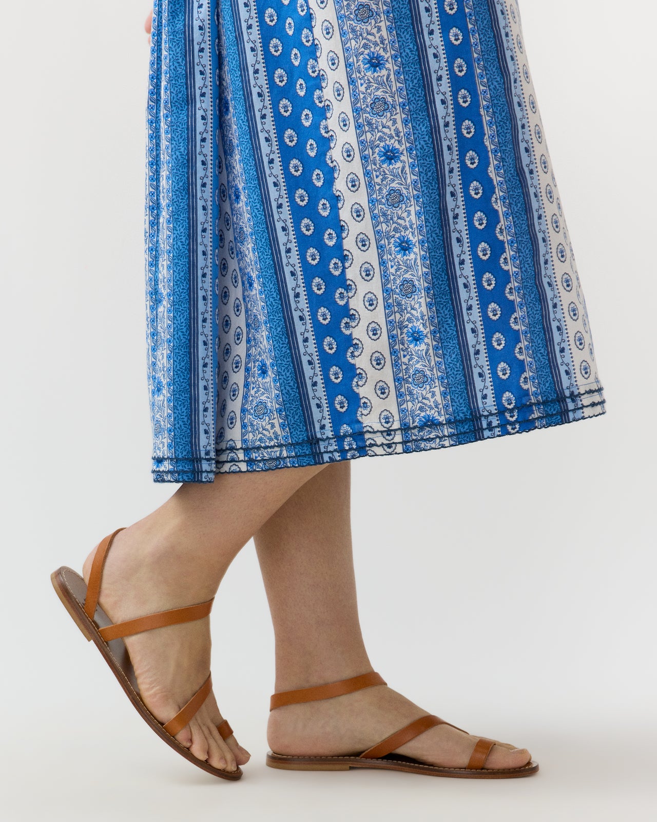 Josie Dress in Blue Gordes Rayure Provençal Rustic Poplin