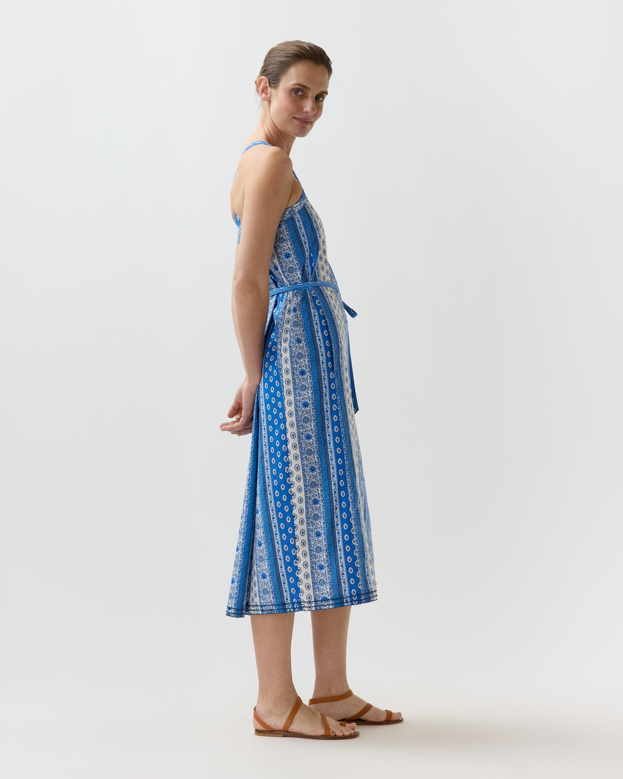 Josie Dress in Blue Gordes Rayure Provençal Rustic Poplin
