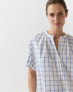 Load image into Gallery viewer, Estee Top in White/Blue Windowpane Poplin
