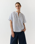 Load image into Gallery viewer, Estee Top in White/Blue Windowpane Poplin
