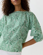 Load image into Gallery viewer, Elora Volume Top in Green Stripe And Bow Liberty Fabric
