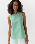 Load image into Gallery viewer, Bell Top in Green/White Mixed Stripe Poplin
