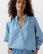 Load image into Gallery viewer, Liya Top in Blue/White Awning Stripe Poplin
